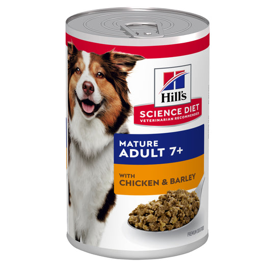 Hills Science Diet Adult 7+ Chicken and Barley Canned Dog Food 370g x 12