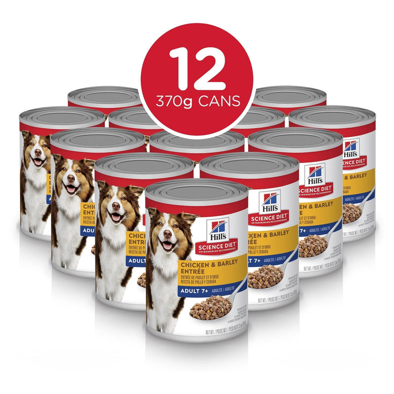 Hills Science Diet Adult 7+ Chicken and Barley Entree Canned Dog Food 370g x 12
