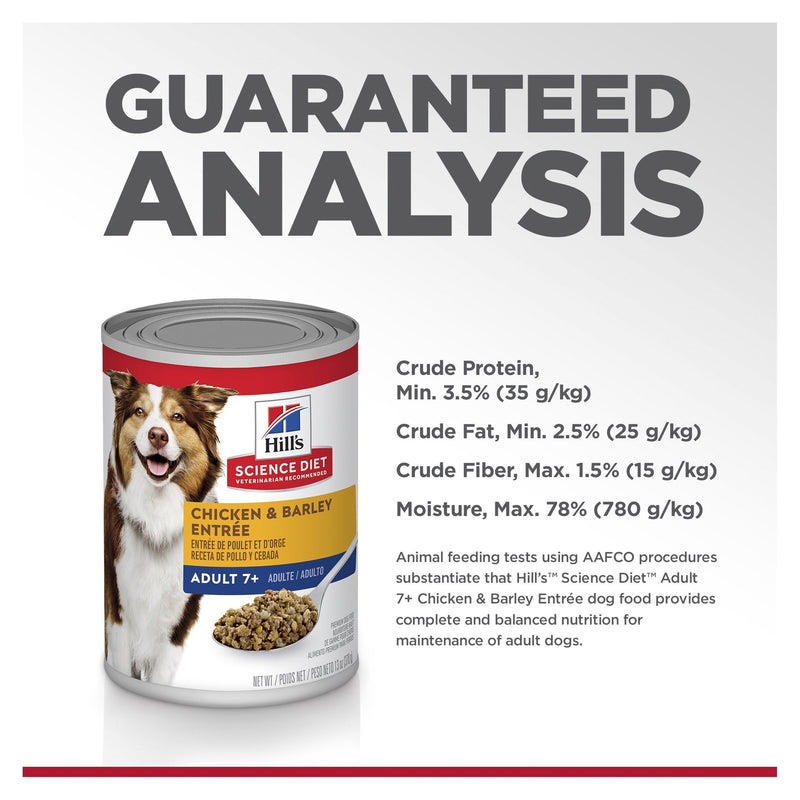 Hills Science Diet Adult 7+ Chicken and Barley Entree Canned Dog Food 370g x 12
