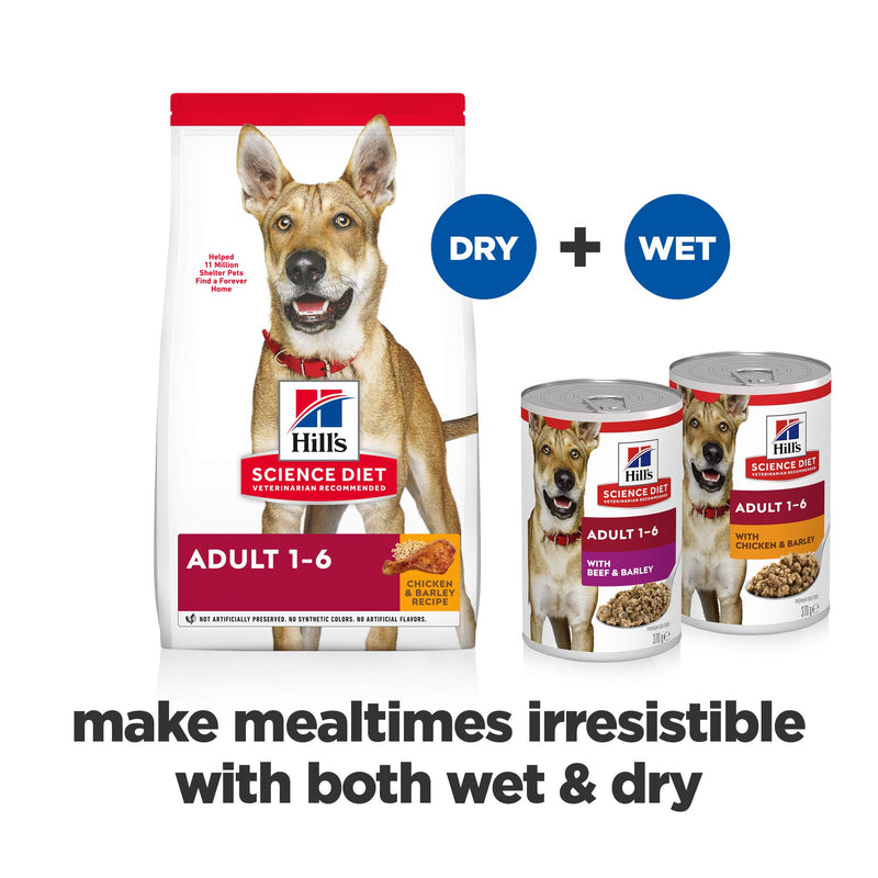 Hills Science Diet Adult Beef and Barley Canned Dog Food 363g x 12