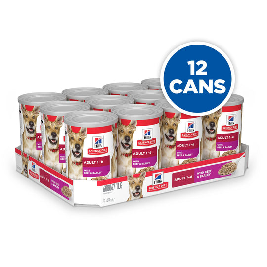 Hills Science Diet Adult Beef and Barley Canned Dog Food 363g x 12