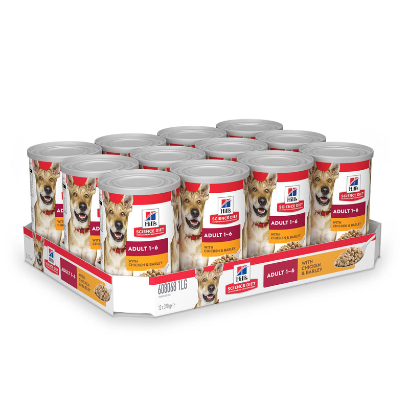 Hills Science Diet Adult Chicken and Barley Canned Dog Food 370g x 12