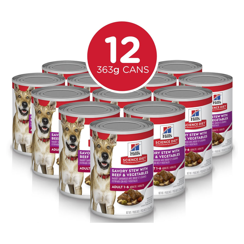 Hills Science Diet Adult Savoury Stew Beef and Vegetables Canned Dog Food 363g x 12
