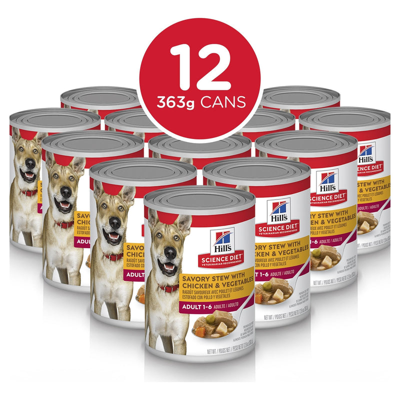 Hills Science Diet Adult Savoury Stew Chicken and Vegetables Canned Dog Food 363g x 12