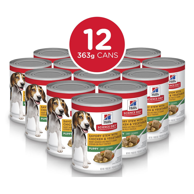 Hills Science Diet Puppy Savoury Stew Chicken and Vegetables Canned Dog Food 370g x 12 (+_+)