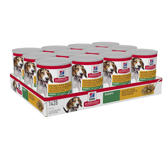 Hills Science Diet Puppy Savoury Stew Chicken and Vegetables Canned Dog Food 370g x 12