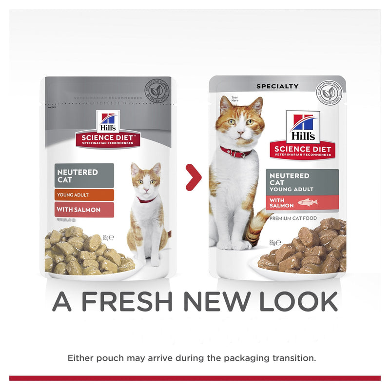 Hills Science Diet Young Adult Neutered Salmon Cat Food Pouches 85g x 12