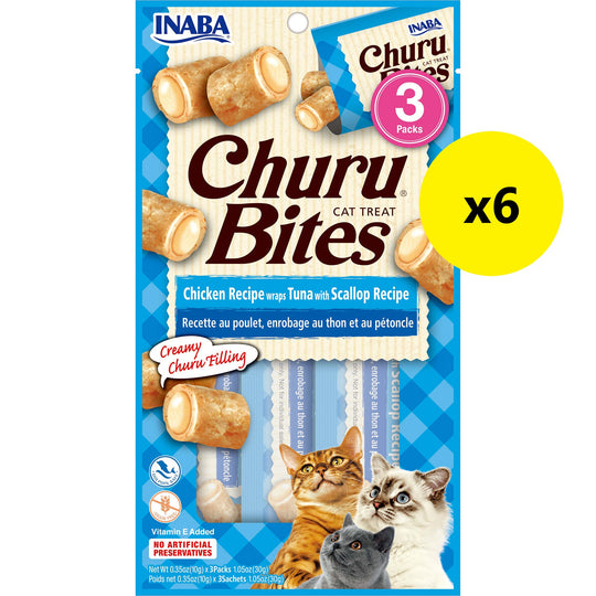 Inaba Churu Bites Chicken Tuna and Scallop Soft Cat Treats 3 Pack x6