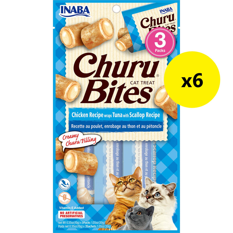 Inaba Churu Bites Chicken Tuna and Scallop Soft Cat Treats 3 Pack x6 (+_+)-Habitat Pet Supplies