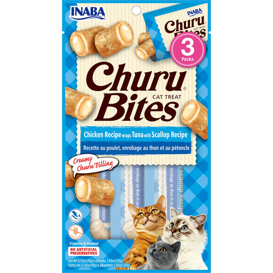 Inaba Churu Bites Chicken Tuna and Scallop Soft Cat Treats 3 Pack