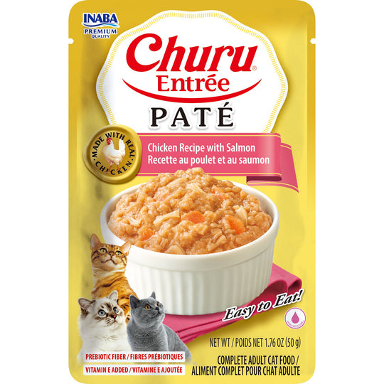 Inaba Churu Entrée Pate Complete and Balanced Cat Food Chicken Recipe with Salmon Pouch 50g x6