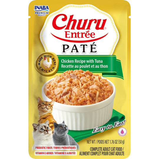 Inaba Churu Entrée Pate Complete and Balanced Cat Food Chicken Recipe with Tuna Pouch 50g x6
