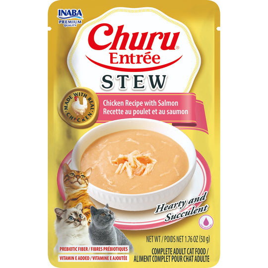 Inaba Churu Entrée Stew Complete and Balanced Cat Food Chicken Recipe with Salmon Pouch 50g