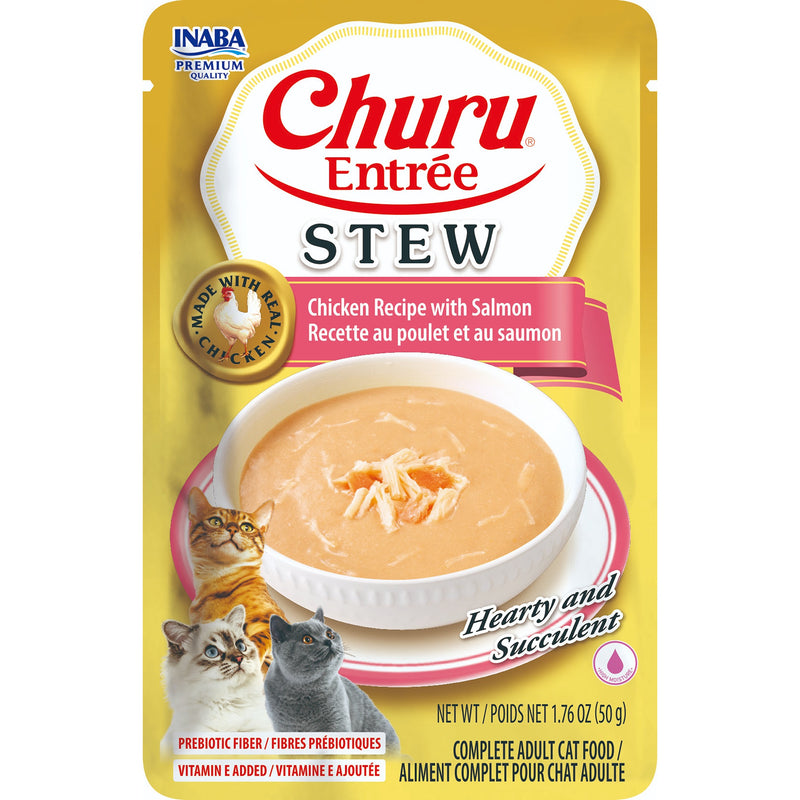 Inaba Churu Entrée Stew Complete and Balanced Cat Food Chicken Recipe with Salmon Pouch 50g-Habitat Pet Supplies