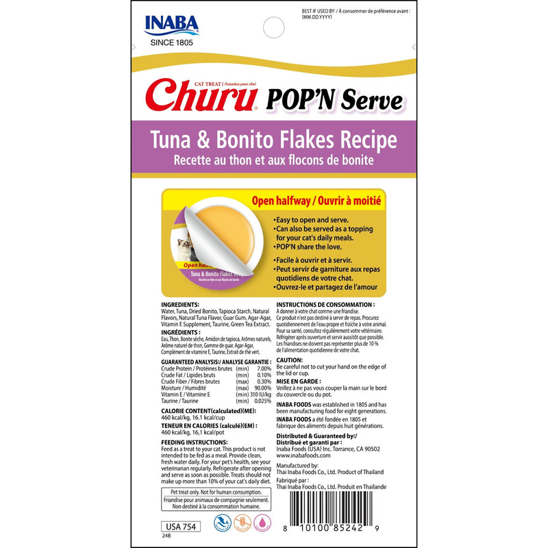 Inaba Churu Pop N Serve Tuna and Bonito Flakes Jelly Treat for Cats 2 Pack x4 :->>
