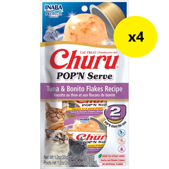 Inaba Churu Pop N Serve Tuna and Bonito Flakes Jelly Treat for Cats 2 Pack x4
