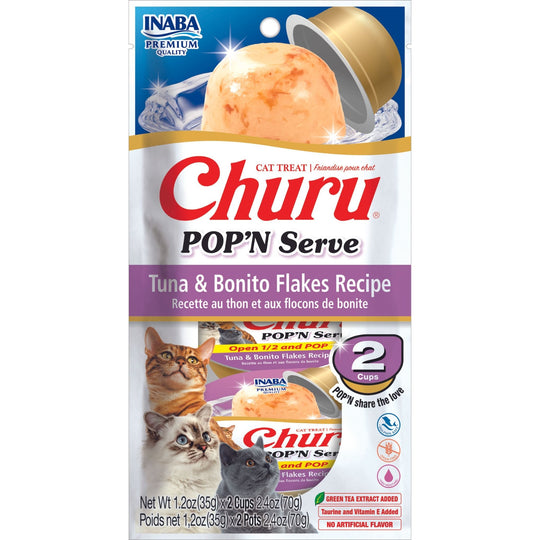 Inaba Churu Pop N Serve Tuna and Bonito Flakes Jelly Treat for Cats 2 Pack