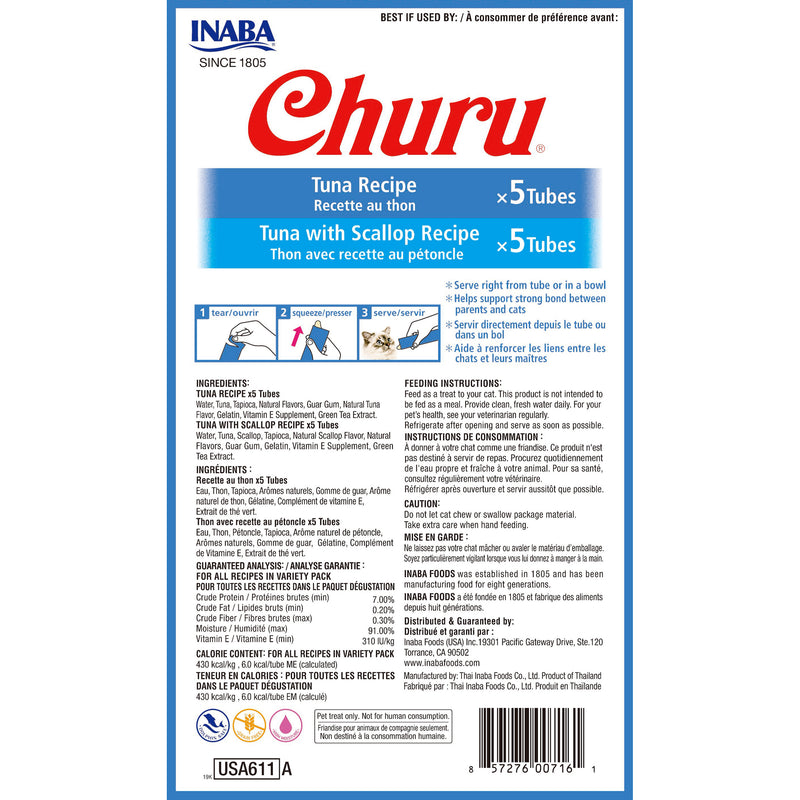 Inaba Churu Puree Tuna Variety Pack Cat Treats 10 Pack :->>