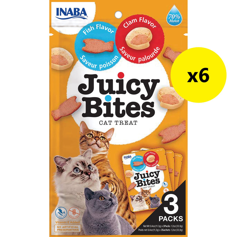 Inaba Juicy Bites Fish and Clam Soft Cat Treats 3 Pack x6 :->>-Habitat Pet Supplies