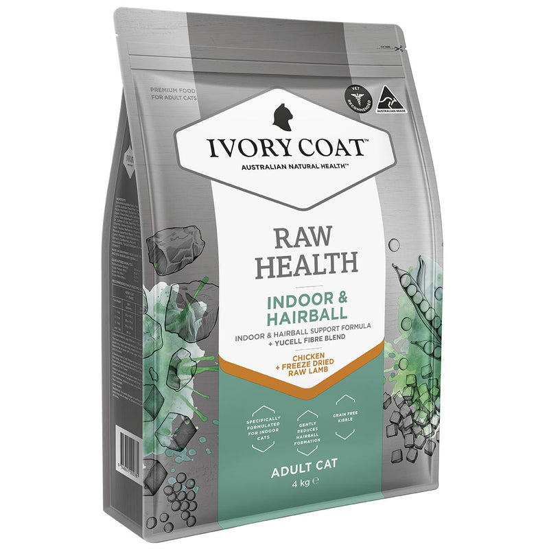 Ivory Coat Raw Health Adult Cat Indoor Dry Food with Freeze Dried Chicken Pieces 4kg :->>