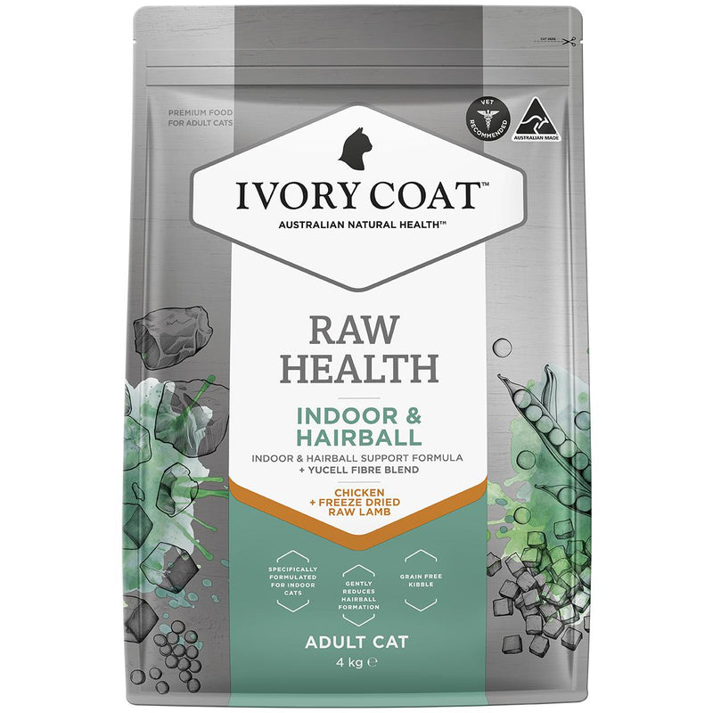 Ivory Coat Raw Health Adult Cat Indoor Dry Food with Freeze Dried Chicken Pieces 4kg :->>-Habitat Pet Supplies