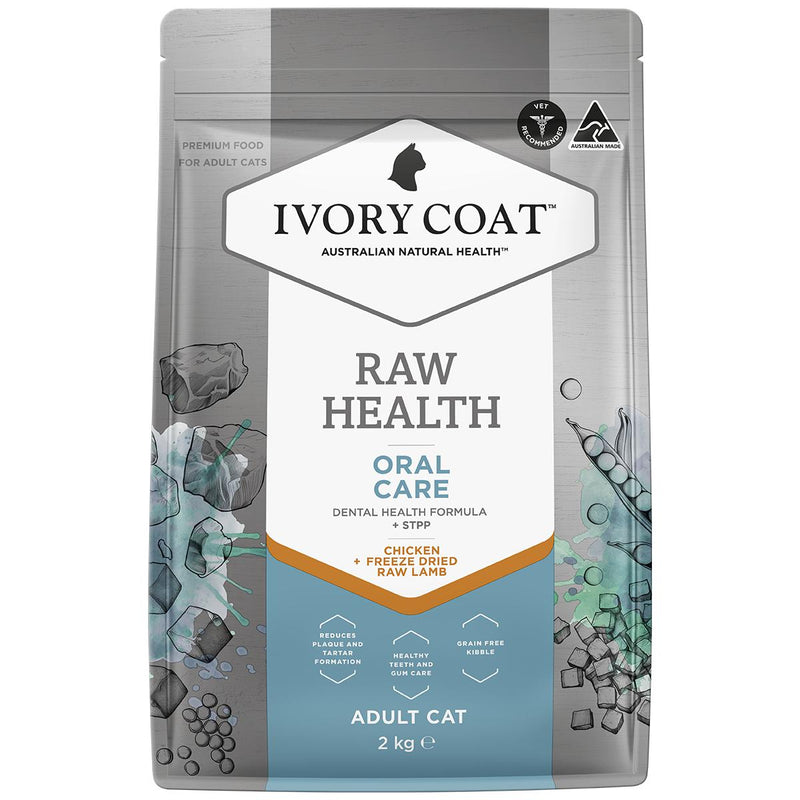 Ivory Coat Raw Health Adult Cat Oral Care Dry Food with Freeze Dried Chicken Pieces 2kg :->>-Habitat Pet Supplies