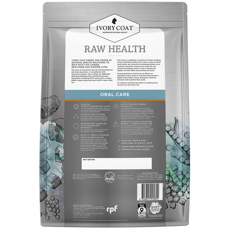 Ivory Coat Raw Health Adult Cat Oral Care Dry Food with Freeze Dried Chicken Pieces 4kg :->>