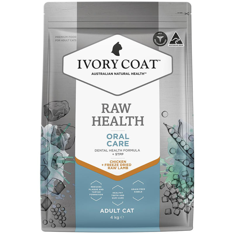 Ivory Coat Raw Health Adult Cat Oral Care Dry Food with Freeze Dried Chicken Pieces 4kg :->>-Habitat Pet Supplies