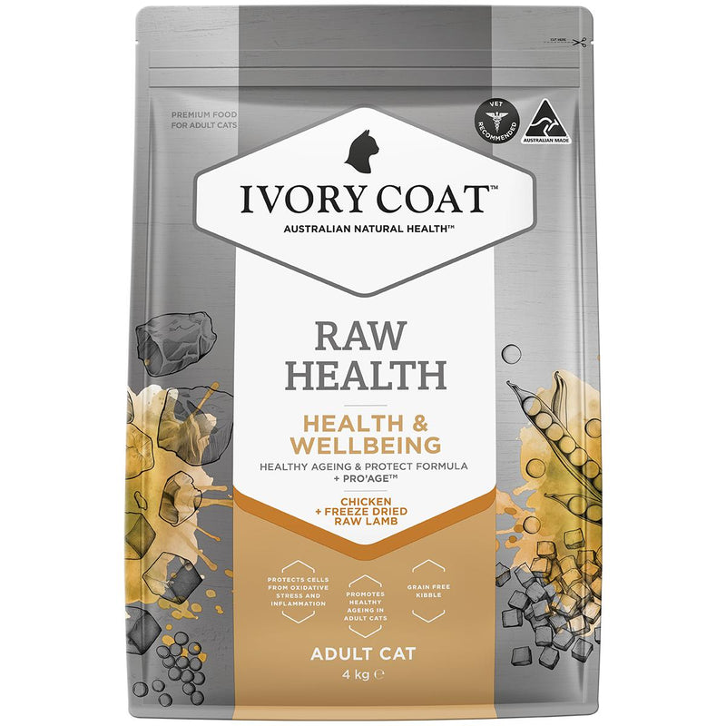 Ivory Coat Raw Health Adult Cat Vitality Dry Food with Freeze Dried Chicken Pieces 4kg-Habitat Pet Supplies
