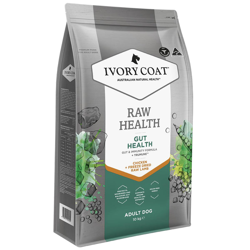 Ivory Coat Raw Health Adult Dog Gut Health Dry Food with Freeze Dried Chicken Pieces 10kg