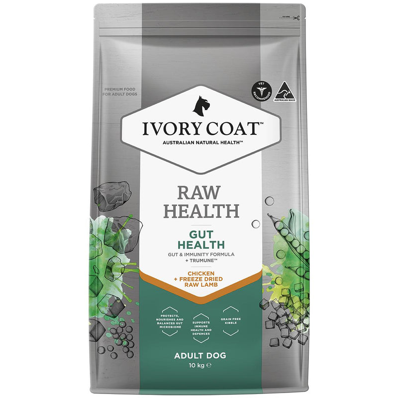 Ivory Coat Raw Health Adult Dog Gut Health Dry Food with Freeze Dried Chicken Pieces 10kg-Habitat Pet Supplies