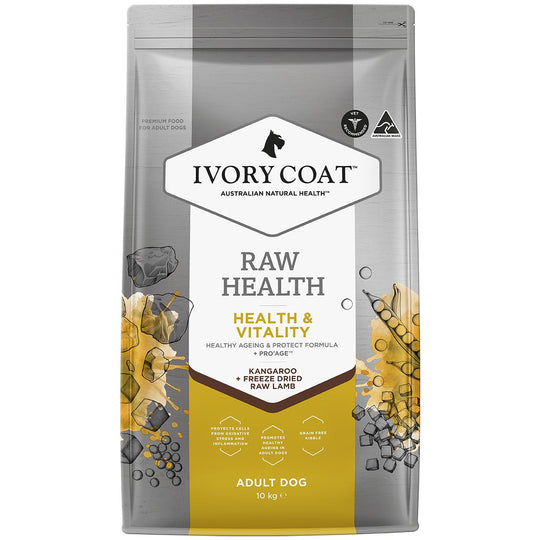 Ivory Coat Raw Health Adult Dog Longevity Dry Food with Freeze Dried Kangaroo Pieces 10kg