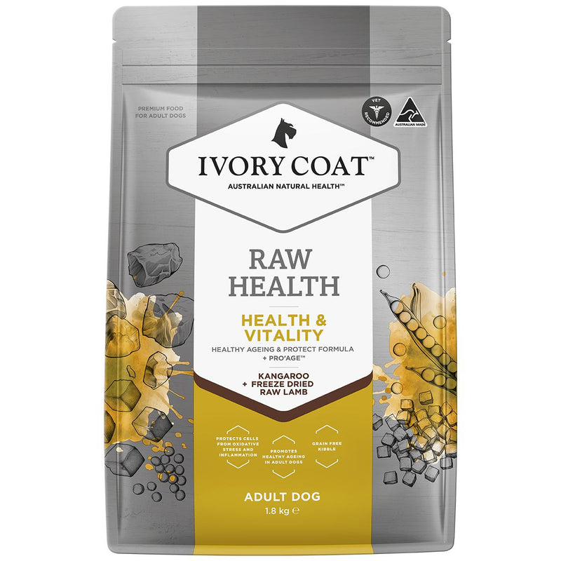 Ivory Coat Raw Health Adult Dog Longevity Dry Food with Freeze Dried Kangaroo Pieces 1.8kg-Habitat Pet Supplies