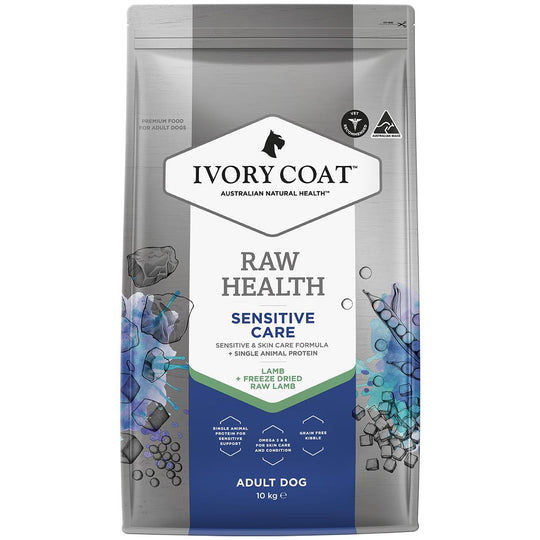 Ivory Coat Raw Health Adult Dog Sensitive Dry Food with Freeze Dried Lamb Pieces 10kg