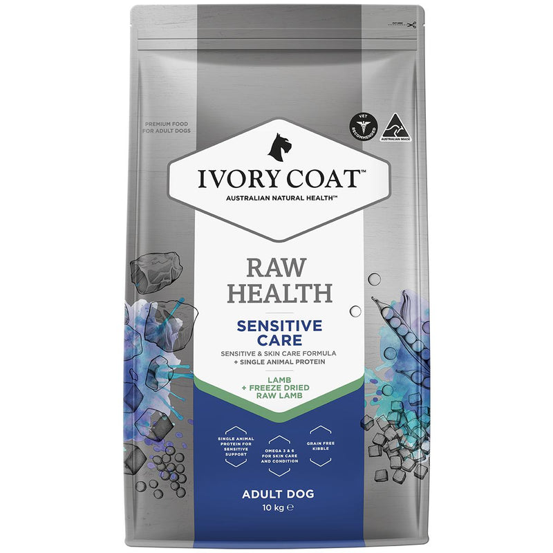 Ivory Coat Raw Health Adult Dog Sensitive Dry Food with Freeze Dried Lamb Pieces 10kg-Habitat Pet Supplies