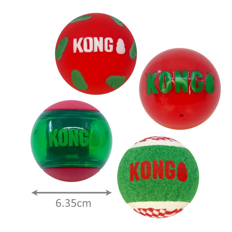 KONG Christmas Occasions Balls Medium Dog Toy 4 Pack