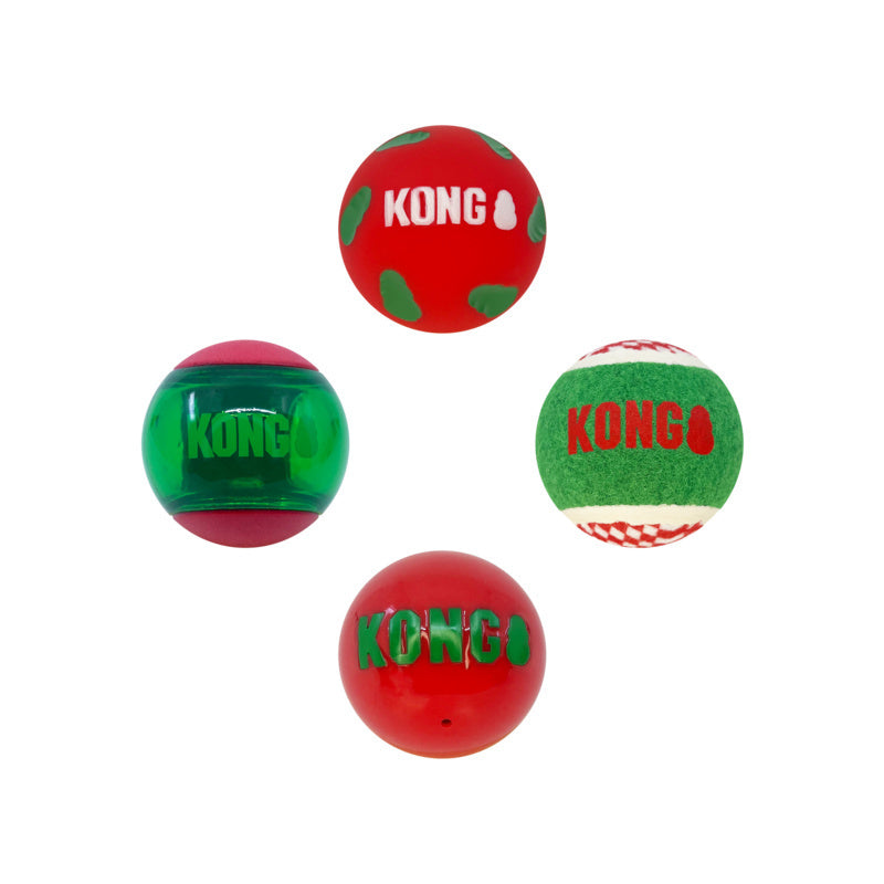 KONG Christmas Occasions Balls Medium Dog Toy 4 Pack