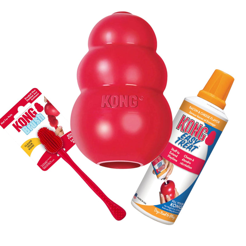KONG Classic Extra Large Dog Toy Easy Treat and Cleaning Brush Value Bundle-Habitat Pet Supplies