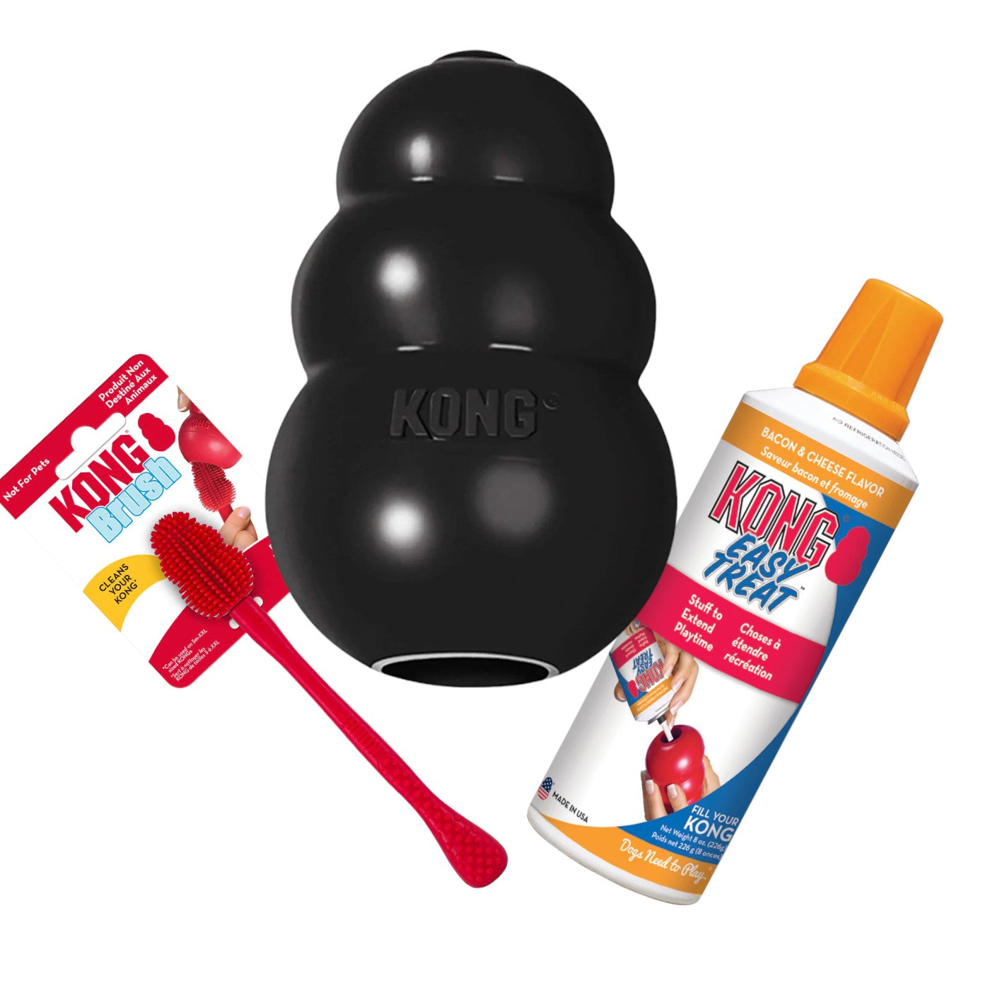 KONG Extreme Medium Dog Toy Easy Treat and Cleaning Brush Bundle