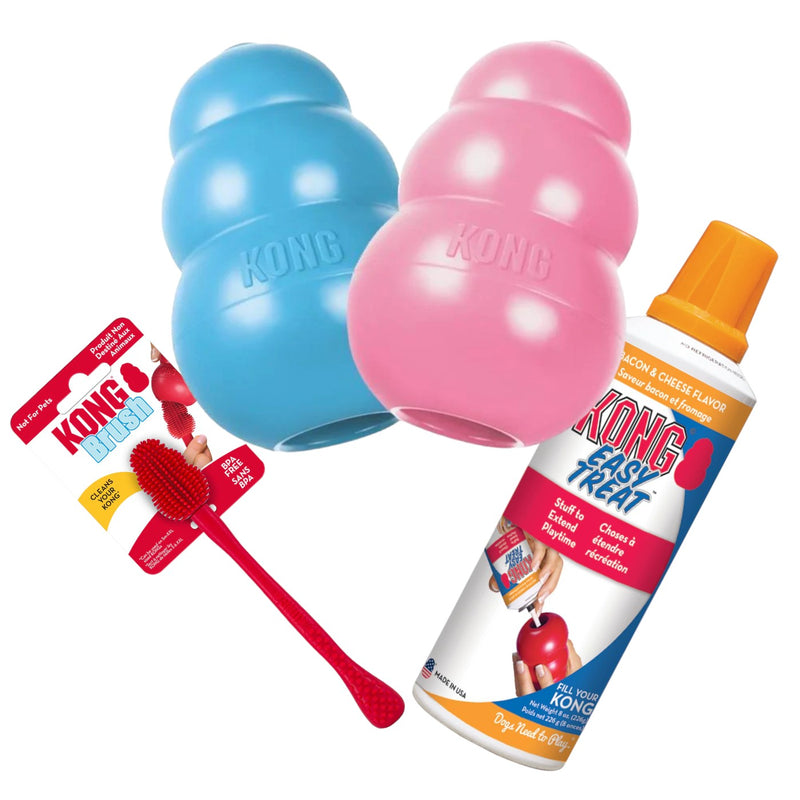 KONG Puppy Medium Dog Toy Easy Treat and Cleaning Brush Bundle-Habitat Pet Supplies