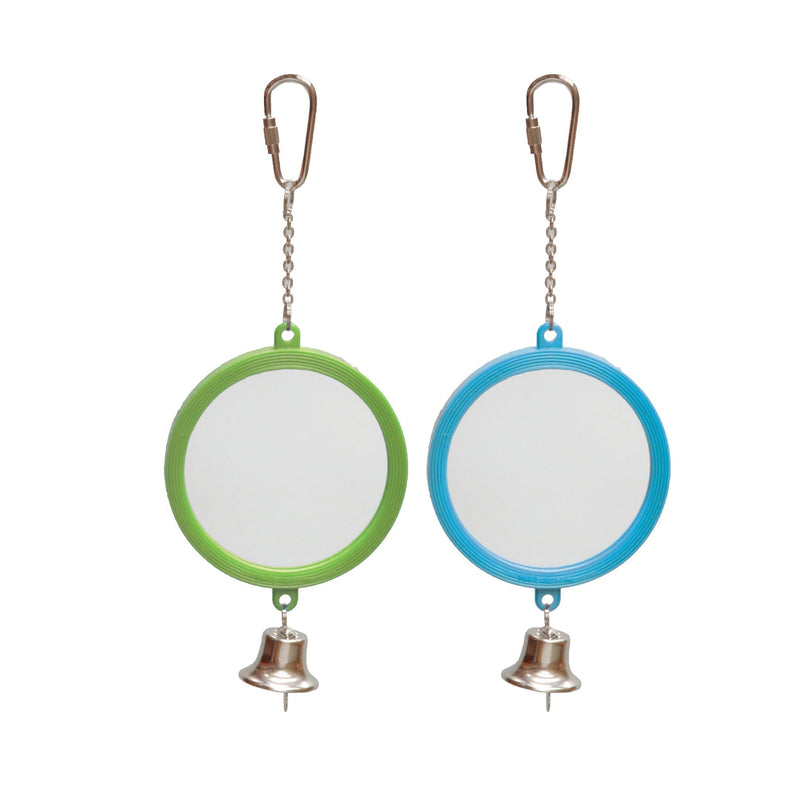 Kazoo Bird Toy Round Mirror for Birds with Bell Large-Habitat Pet Supplies