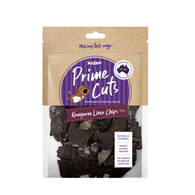 Kazoo Prime Cuts Kangaroo Liver Chips Dog Treats 100g ^._.^-Habitat Pet Supplies