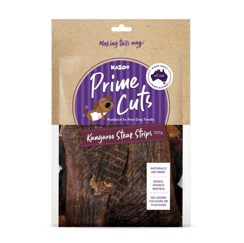 Kazoo Prime Cuts Kangaroo Steak Strips Dog Treats 500g ^._.^-Habitat Pet Supplies
