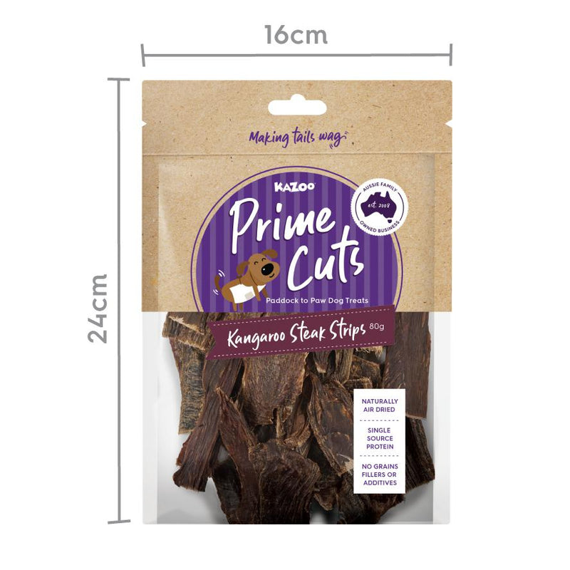 Kazoo Prime Cuts Kangaroo Steak Strips Dog Treats 80g