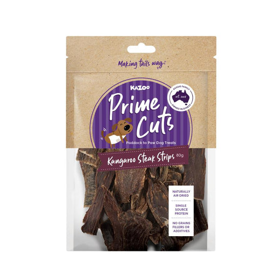 Kazoo Prime Cuts Kangaroo Steak Strips Dog Treats 80g