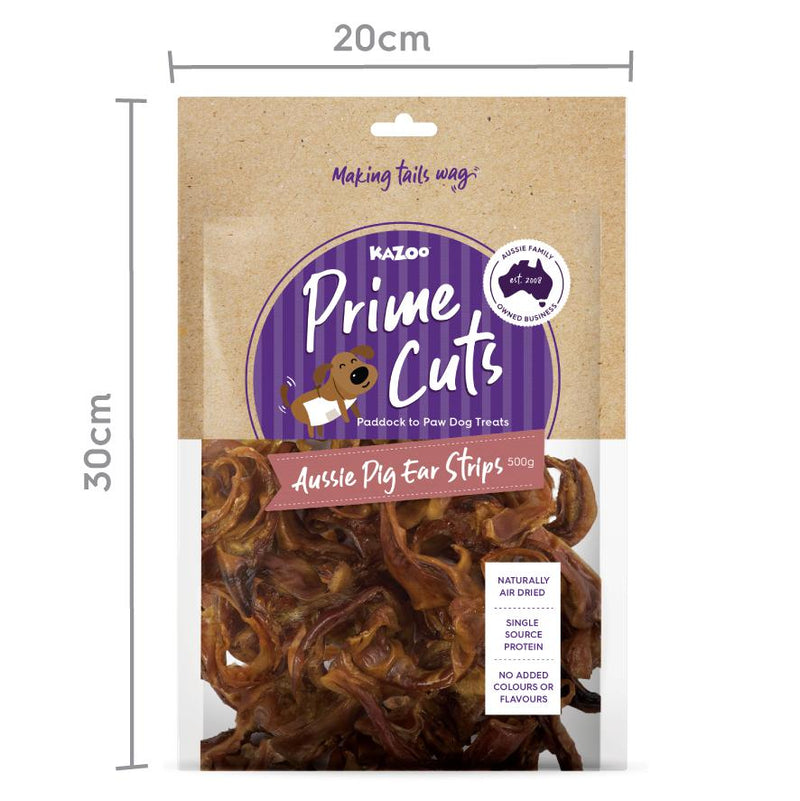 Kazoo Prime Cuts Pigs Ear Strips Dog Treats 500g