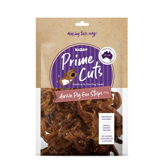 Kazoo Prime Cuts Pigs Ear Strips Dog Treats 500g