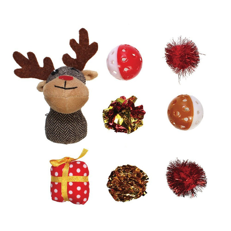 Kitty Play Christmas Cat Toy Reindeer Canister 8 Pack