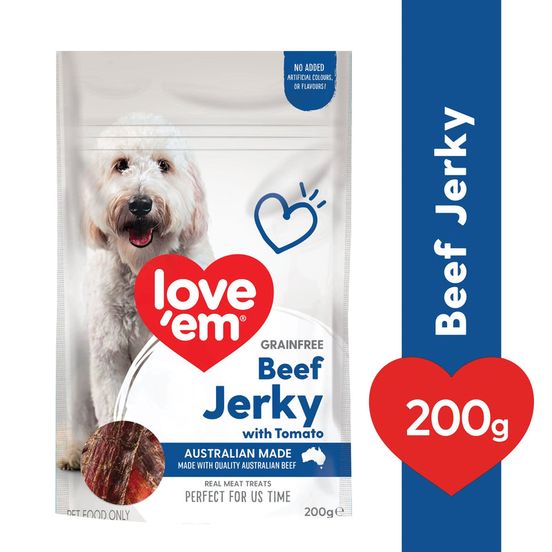 Love Em Beef & Tomato Jerky Dog Treats 200g ^._.^