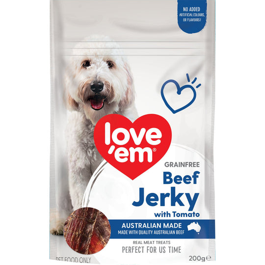 Love Em Beef & Tomato Jerky Dog Treats 200g x 6